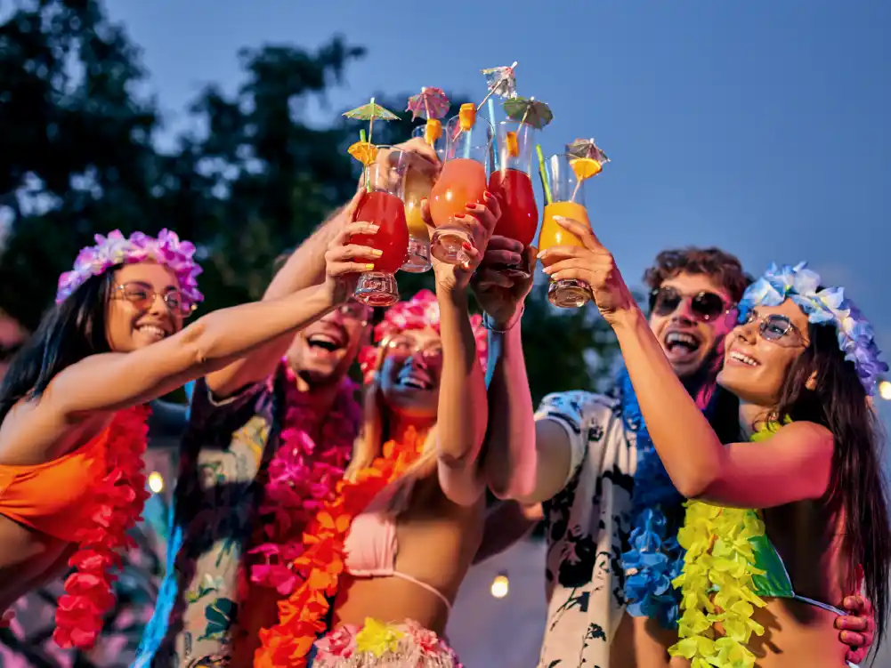 tropical pool party scene