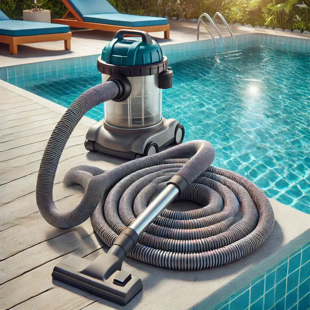 DALL_E_2025-02-16_060130_-_A_pool_vacuum_hose_neatly_laid_out_in_a_clean_swimming_pool_preventing_tangling_The_hose_is_connected_to_a_vacuum_head_resting_at_the_bottom_of_the - FloridaDetail.Com Tangled pool hose
