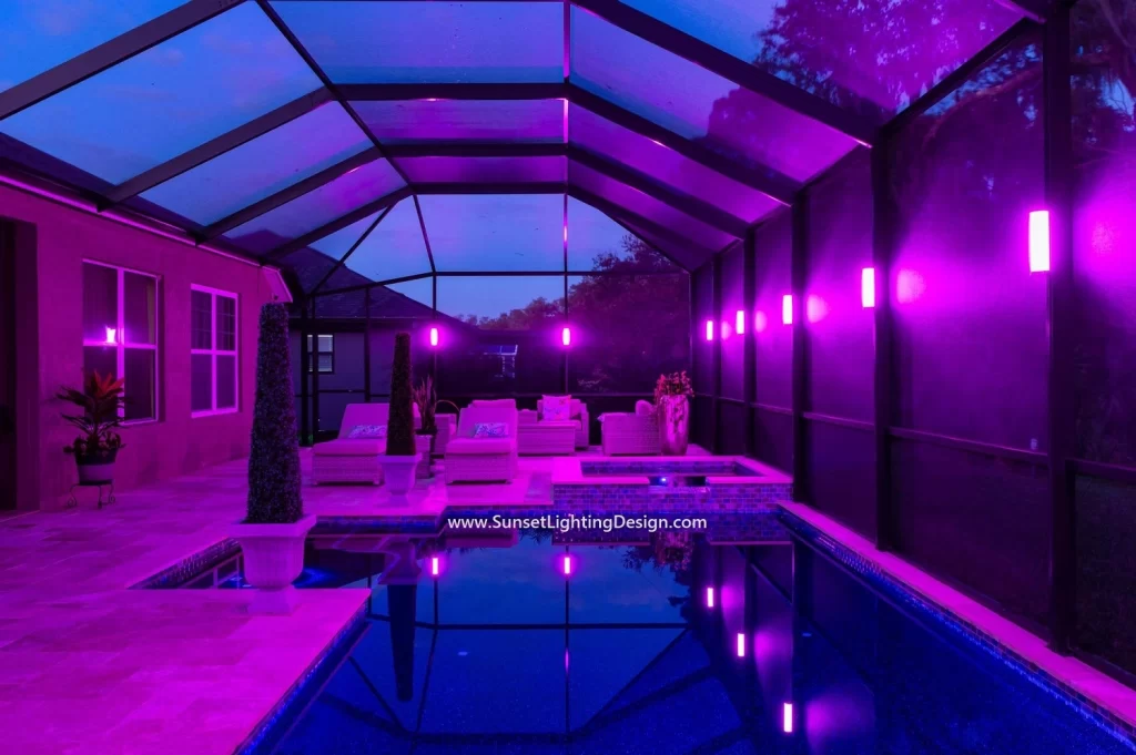 Pool deck LED lights - FloridaDetail.Com Pool deck LED lights at night