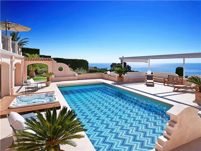 blue-mixed-porcelain-chevron-pattern-decorative-pool-tiles-TR-SA-CV2 - FloridaDetail.Com geometric pool tile design