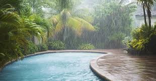 overflowing pool after heavy rain