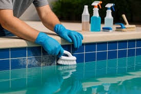 cleaning pool tile line