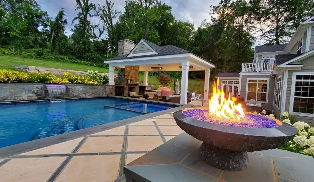 poolside fire pit near pool